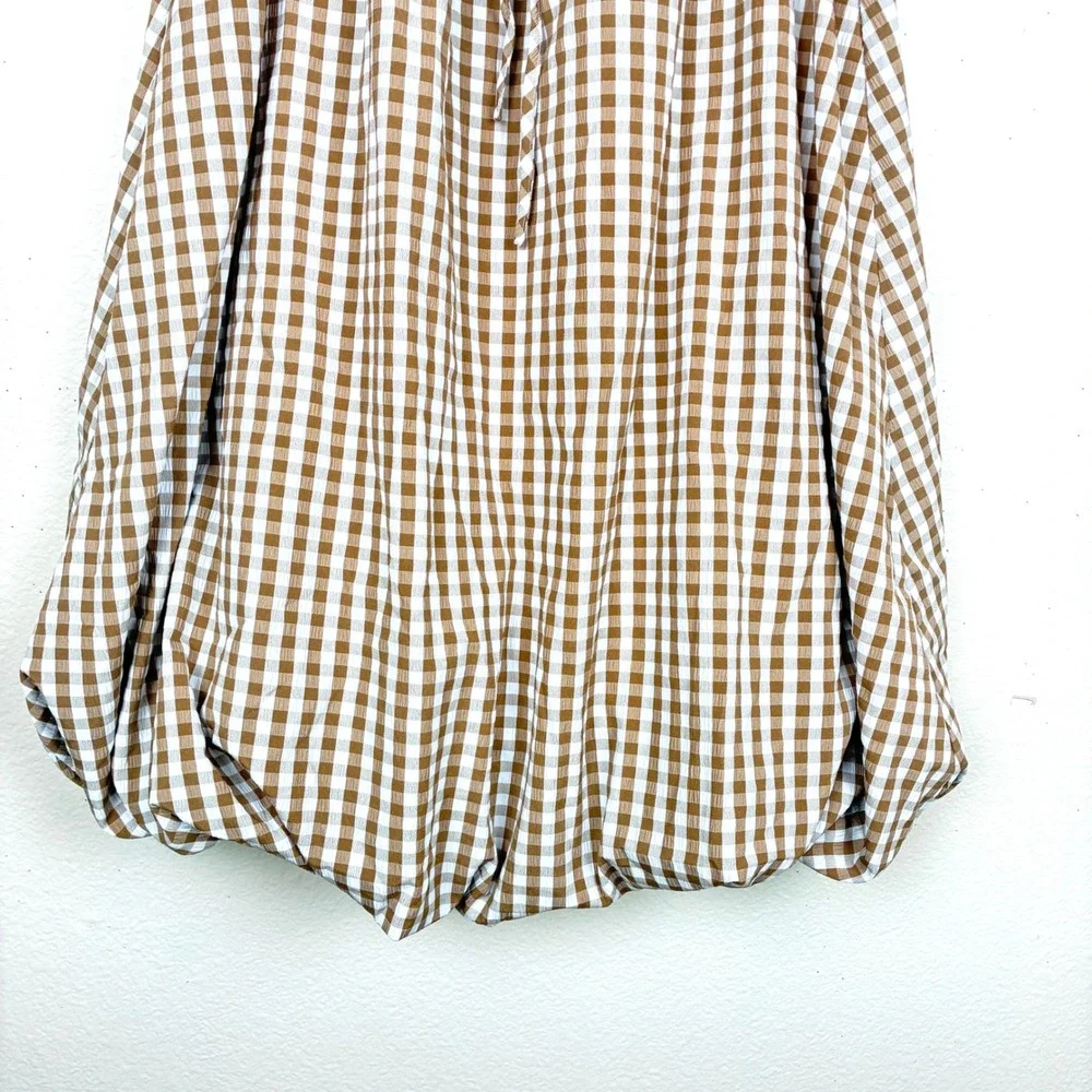 Emerson Lang Skirt XL Bubble Balloon Hem Midi Gingham Cottage Boho Brown Plaid